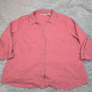 Fred‎ David Shirt Womens 3X Pink Textured V Neck Button Up Comfort Casual Career